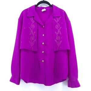 Vintage G.W Division of Graff Western Jeweled Button Down Studded Boho Blouse M